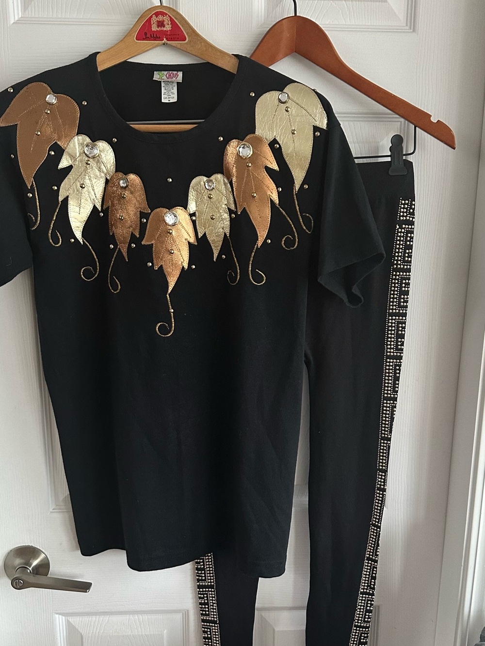 Retro T Gold & Bronze Leaf & Rhinestones